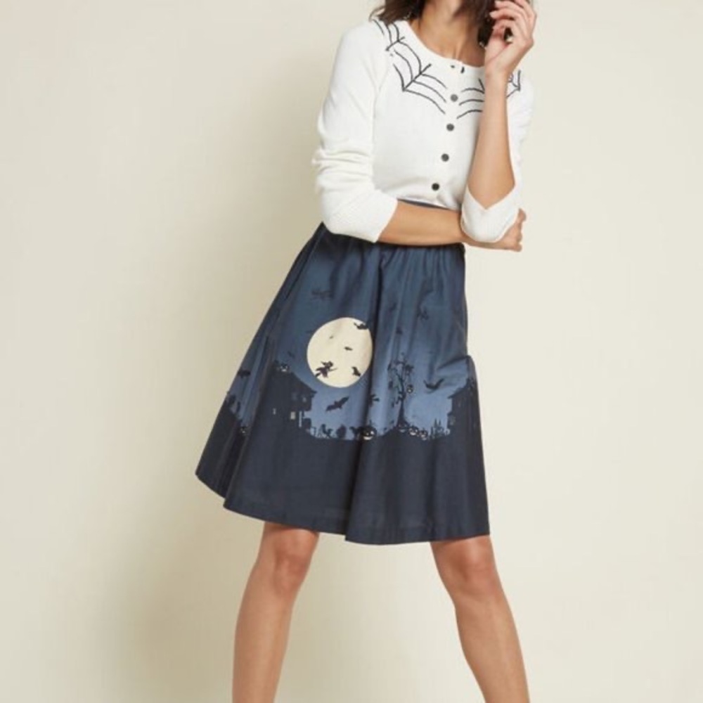 Modcloth Hint of Haunted Cotton A-line Skirt S